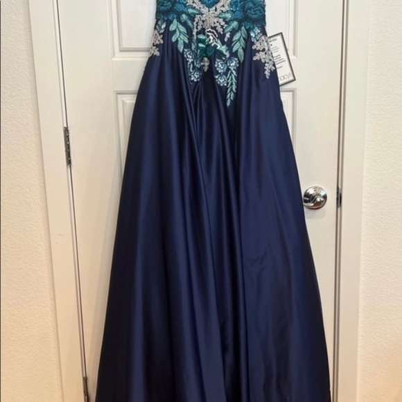 Blondie Blue Embroidered Strapless Ballgown Prom Dress - Picture 9 of 15